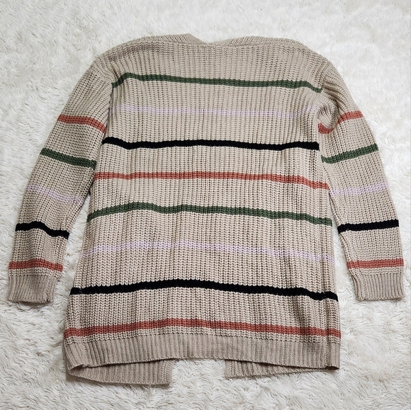 NWT IJOAH Knit Striped Cardigan Taupe Sz Large Crunchy Granola Girl Camp Cardi - Picture 7 of 11
